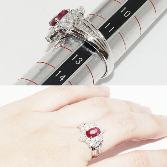 Pt900 Ruby Diamond Ring