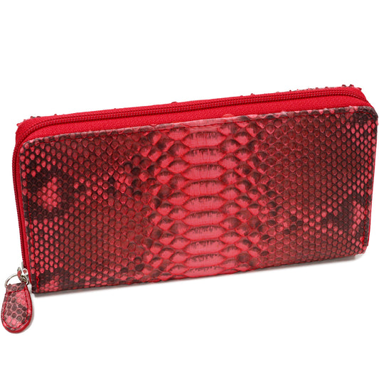 Python Round Zipper Long Wallet Red