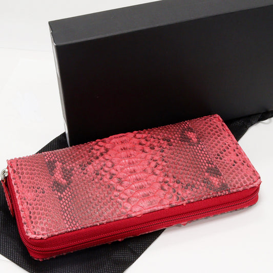 Python Round Zipper Long Wallet Red