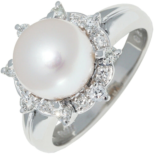 Pt900 Pearl Ring with Diamond 0.28ct