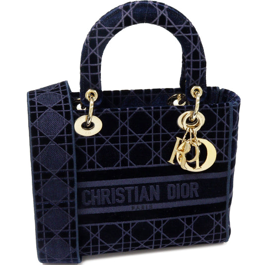 Dior Embroidery Canvas Tote Handbag Navy