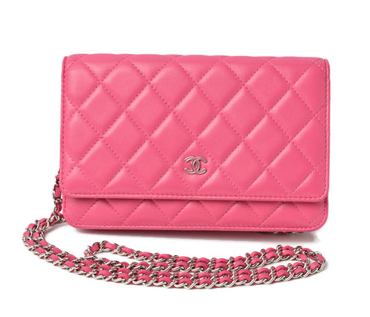 Chanel Lambskin Chain Wallet Shoulder Bag Pink