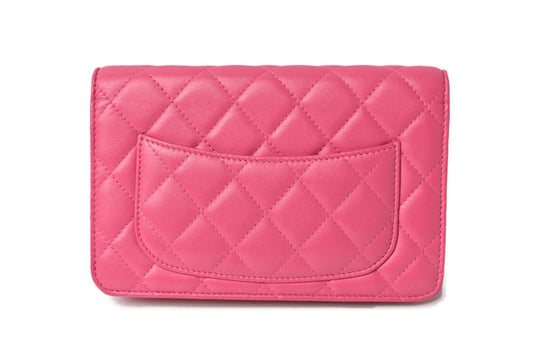 Chanel Lambskin Chain Wallet Shoulder Bag Pink