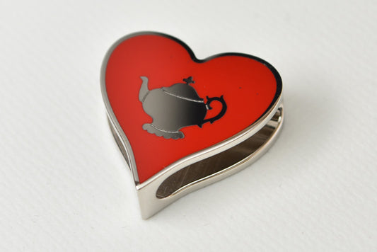 Hermes Scarf Ring Heart Red/Silver