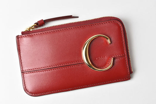 Chloe Leather Mini Wallet Coin Card Case Red