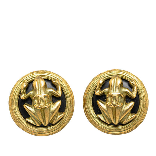 Chanel Vintage Coco Mark Earrings Gold Black