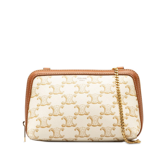 Celine Triomphe Chain Shoulder Bag White PVC Leather