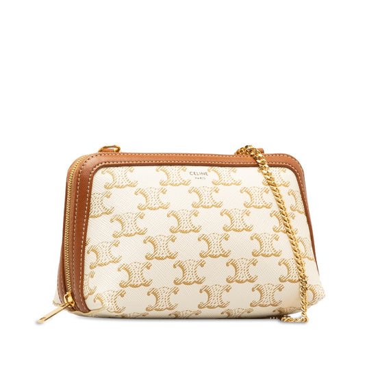 Celine Triomphe Chain Shoulder Bag White PVC Leather