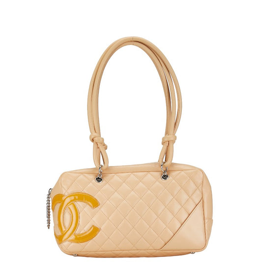 Chanel Cambon Line Leather Handbag Beige Yellow