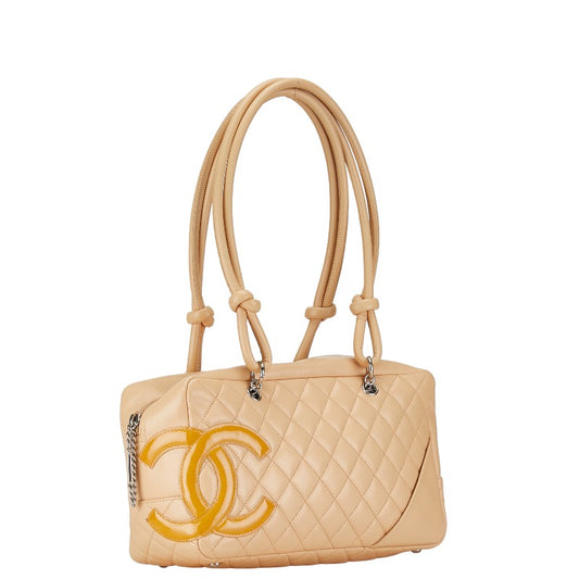 Chanel Cambon Line Leather Handbag Beige Yellow