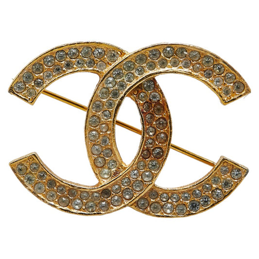 Chanel Vintage Coco Mark Rhinestone Brooch Gold