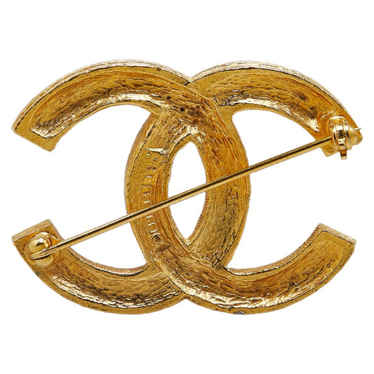 Chanel Vintage Coco Mark Rhinestone Brooch Gold