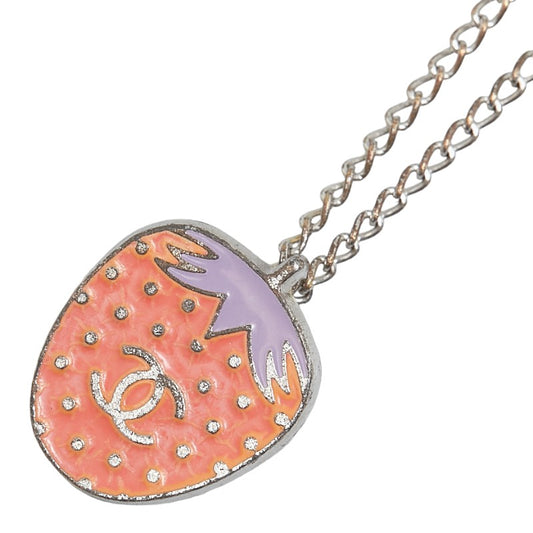 Chanel Strawberry Motif Necklace Silver Pink