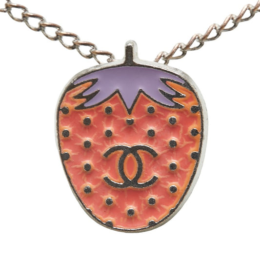 Chanel Strawberry Motif Necklace Silver Pink