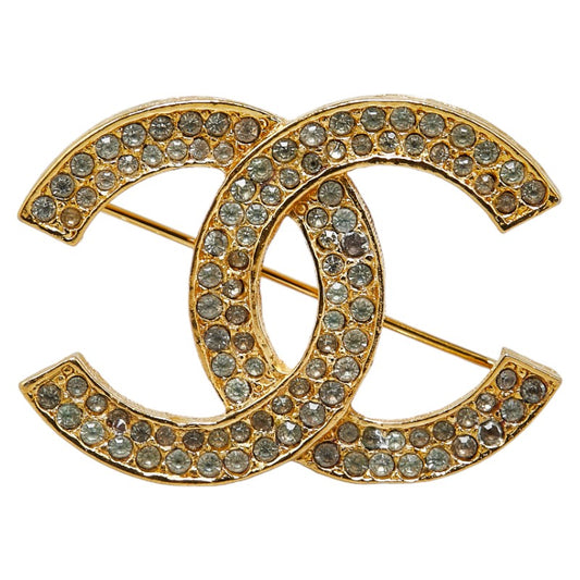 Chanel Coco Mark Rhinestone Brooch Gold