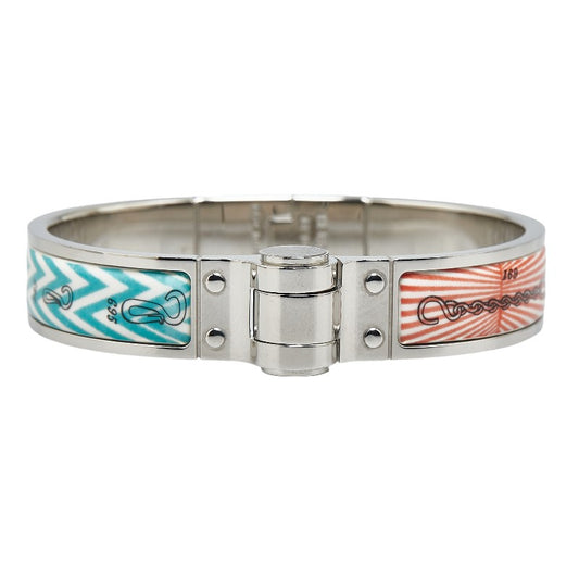 Hermes Charnieres PM Enamel Bangle Silver Multicolor