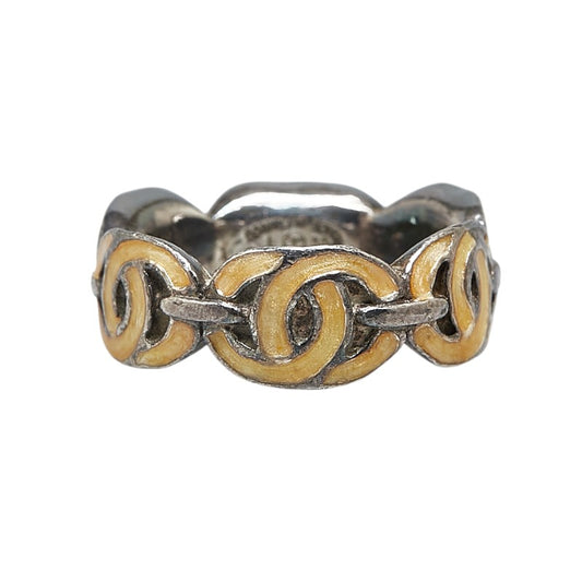 Chanel Coco Mark Metal Ring Silver Beige