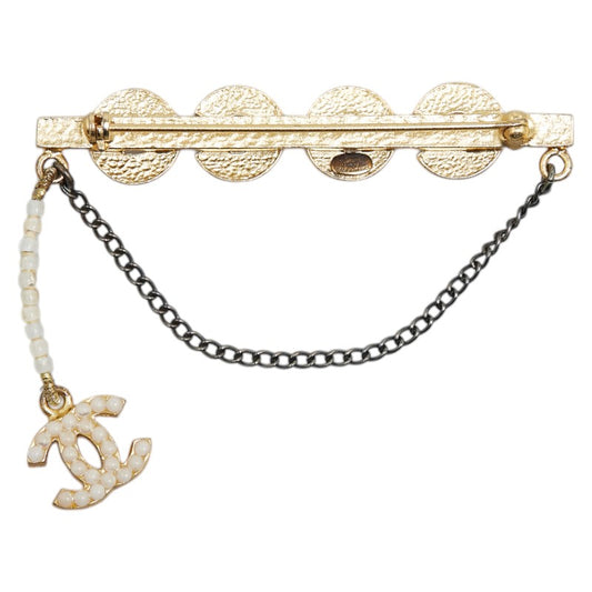 Chanel Coco Mark Chain Brooch with Faux Pearl