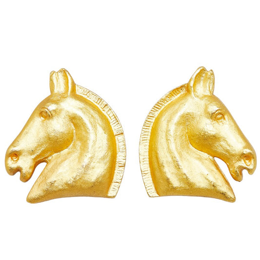 Hermes Horse Motif Gold Earrings