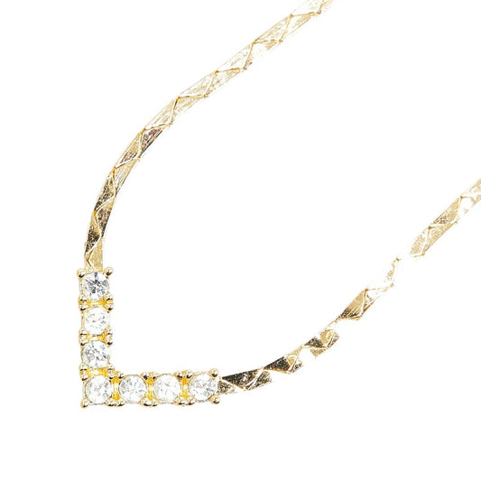 Dior V Motif Rhinestone Necklace Gold