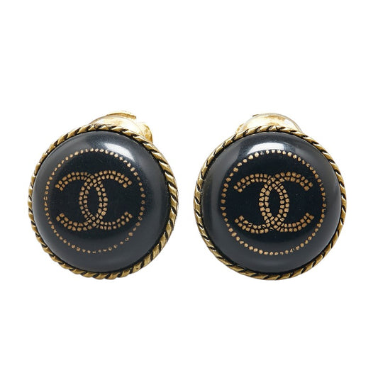 Chanel Vintage Coco Mark Earrings Gold Black