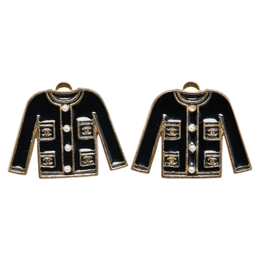 Chanel Coco Mark Pearl Motif Earrings Gold Black