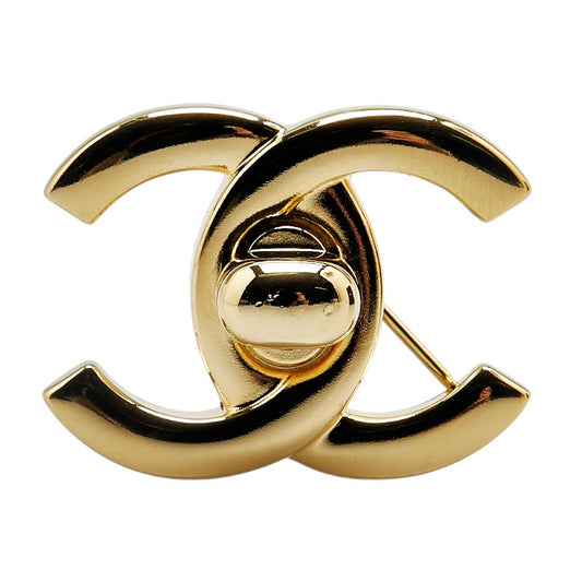 Chanel Vintage Coco Mark Turnlock Brooch Gold