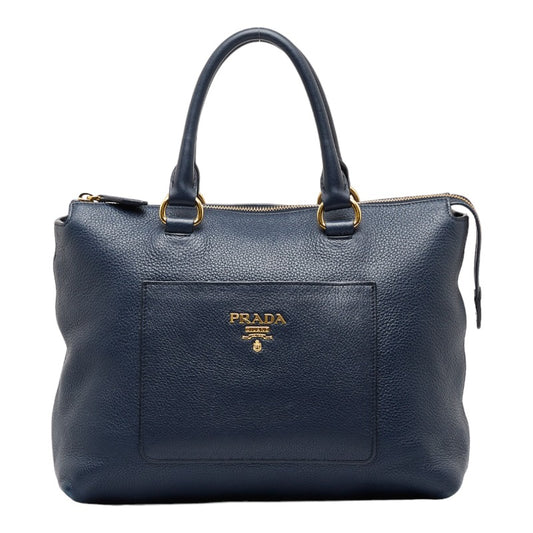 Prada Leather 2WAY Handbag 1BA063 Navy Gold