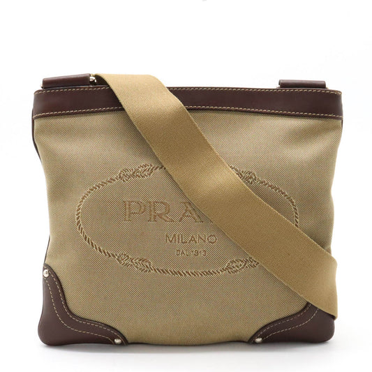 Prada Logo Jacquard Canvas Leather Shoulder Bag