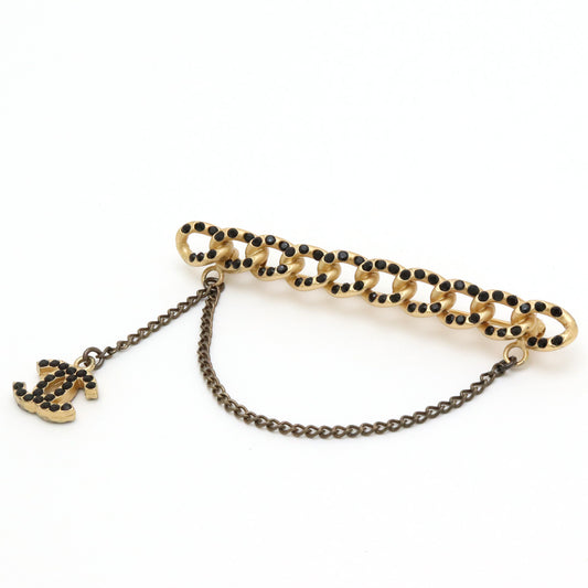 Chanel Coco Mark Chain Pin Brooch Gold Black