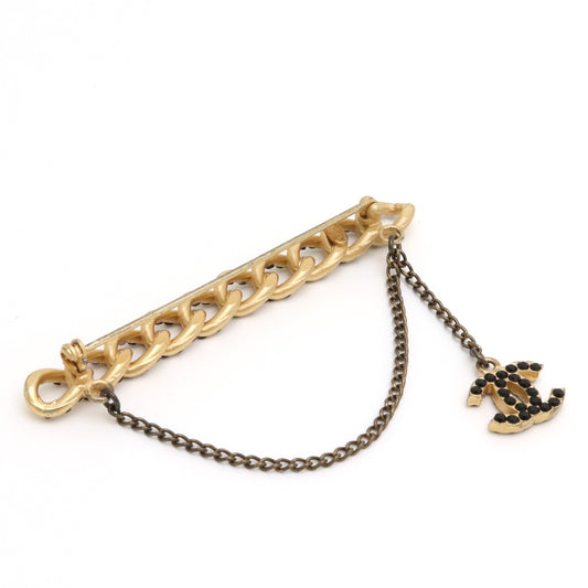 Chanel Coco Mark Chain Pin Brooch Gold Black