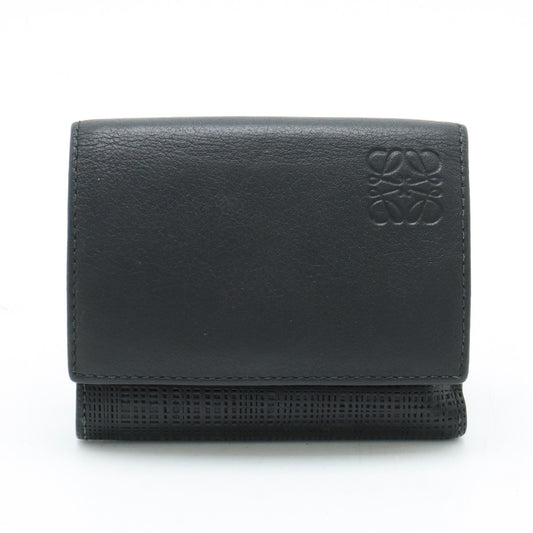 Loewe Anagram Linen Trifold Leather Wallet Black