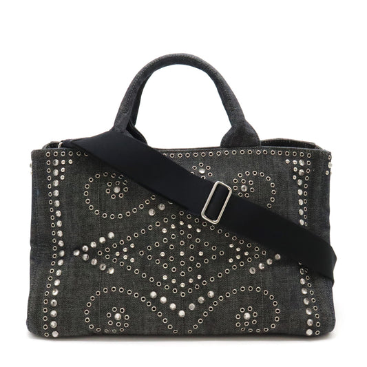 Prada Denim Studded Canapa Tote Bag BN2642