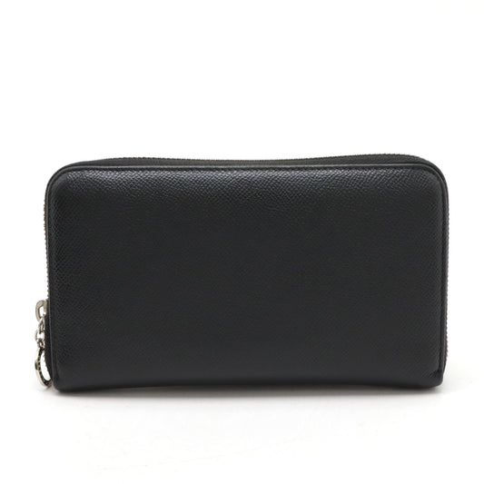 Bvlgari Grain Leather Round Zip Wallet Black