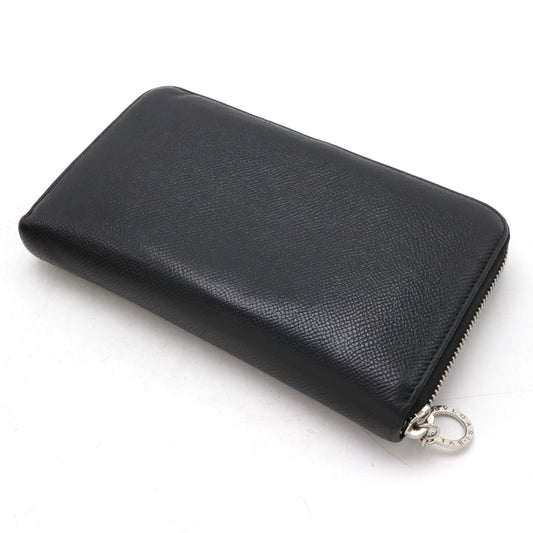 Bvlgari Grain Leather Round Zip Wallet Black