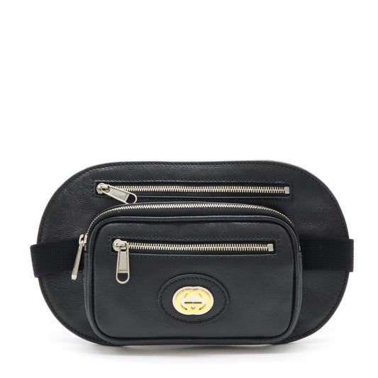 Gucci Leather Interlocking G Waist Bag Black