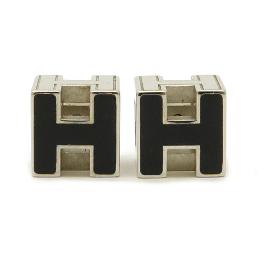 Hermes Silver H Cube Logo Earrings