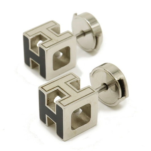 Hermes Silver H Cube Logo Earrings