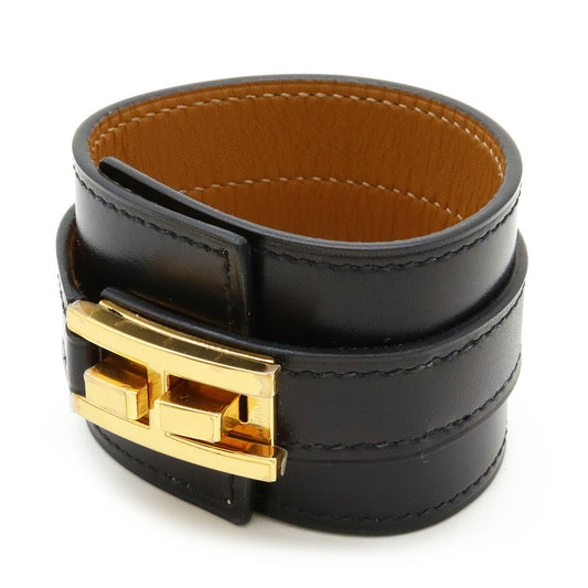 Hermes Leather Drag Bracelet Black Gold