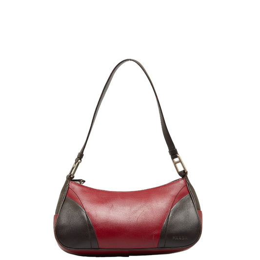 Prada Leather Logo Shoulder Bag Red Brown