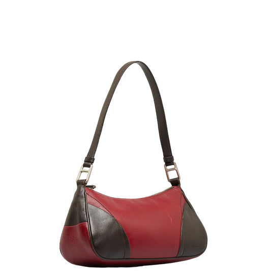 Prada Leather Logo Shoulder Bag Red Brown