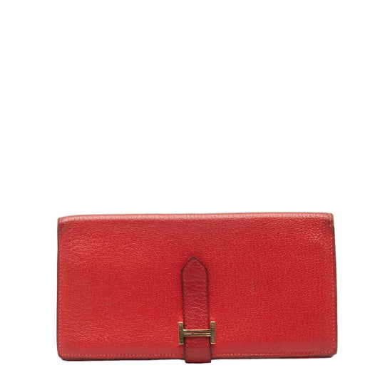 Hermes Bearn Souffle Leather Wallet Red