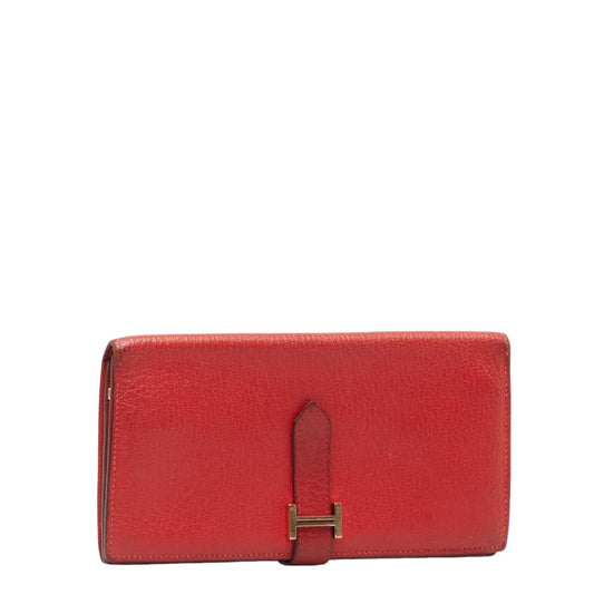 Hermes Bearn Souffle Leather Wallet Red