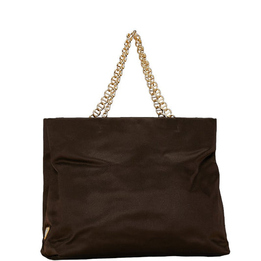 Prada Satin Triangle Logo Chain Shoulder Tote