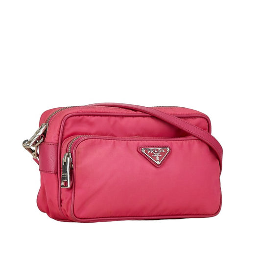 Prada Nylon Leather Triangle Logo Shoulder Bag