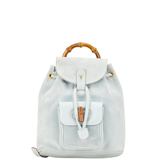 Gucci Bamboo Suede Leather Backpack Light Blue