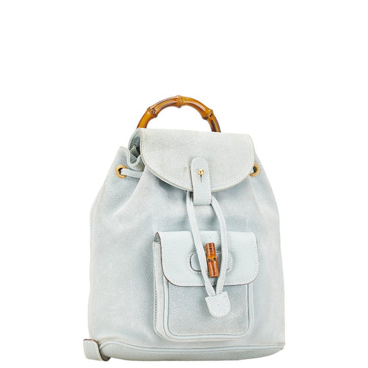 Gucci Bamboo Suede Leather Backpack Light Blue