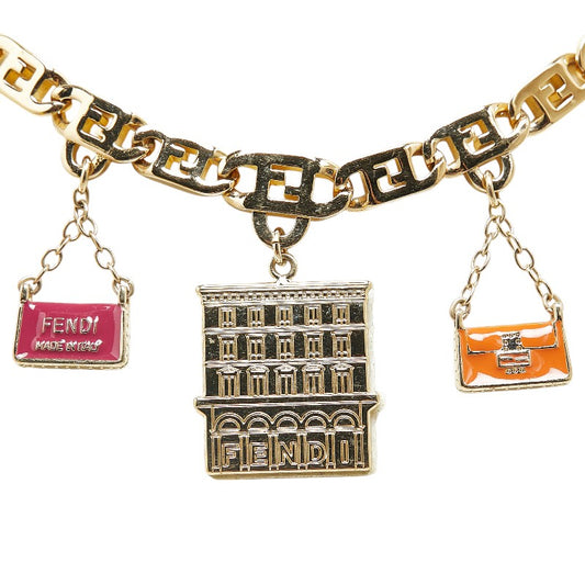 Fendi Building Bag Motif Necklace Gold Pink Orange