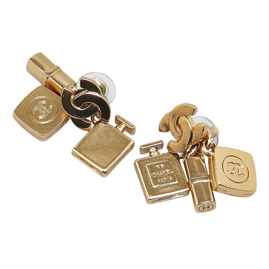 Chanel Gold Tone Coco Mark Cosmetic Motif Earrings