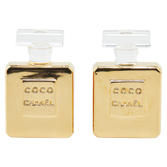 Chanel Logo Perfume Bottle Earrings Gold